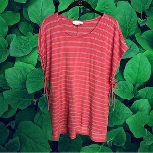 5 for $25🔥Coverstitched Coral Striped Tunic Top Medium